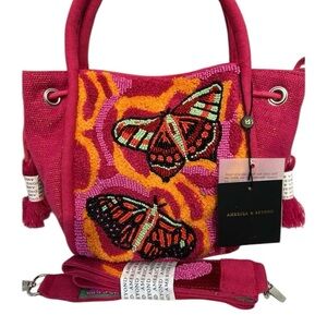 🦋🩷America & Beyond Vibrant Pink Beaded Butterfly Tote Bag🦋🩷NWT